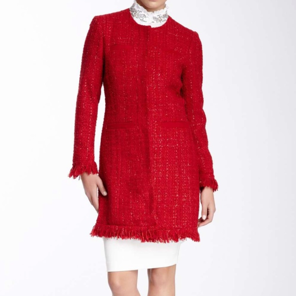 Red Fringe Tweed Coat